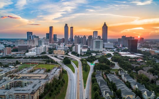 Atlanta Georgia cityscape at sunset