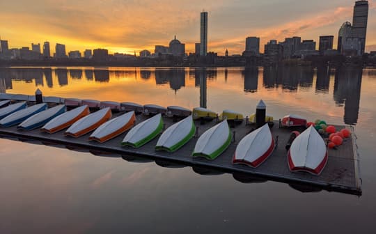 Dock on a lake with boats in Boston